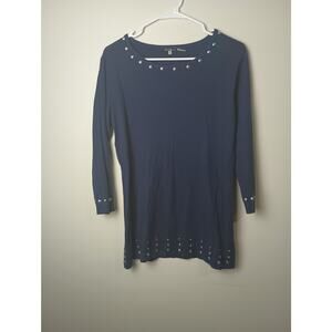 Vila Milano Wool Blend Blue Sweater‎ Blouse Women Size Large Silver Décor